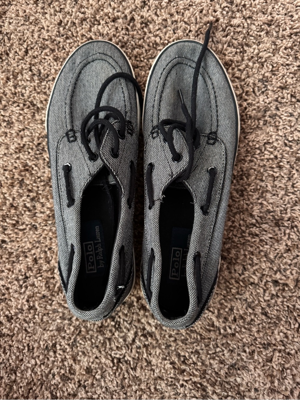 Polo by Ralph Lauren Men’s Black and Gray Canvas Boat Shoes